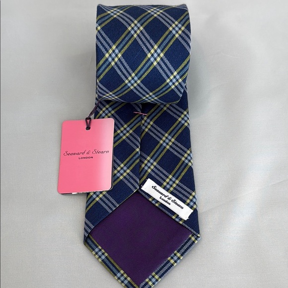 Seaward & Stearn London - Classic Navy Plaid Tie - Picture 3 of 9